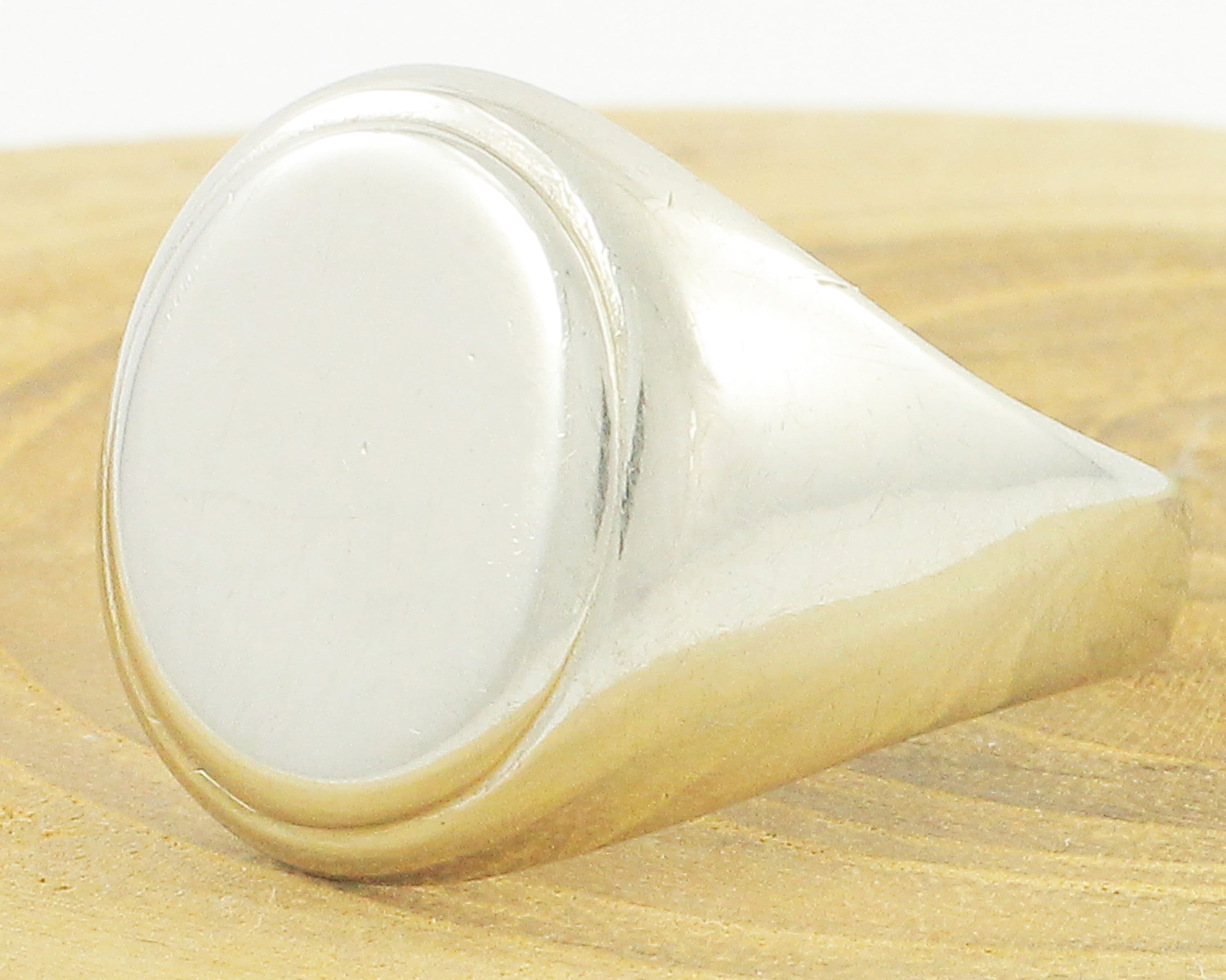 10K White Gold Mens Ring 10K Oval Plain to Engrave Personalize