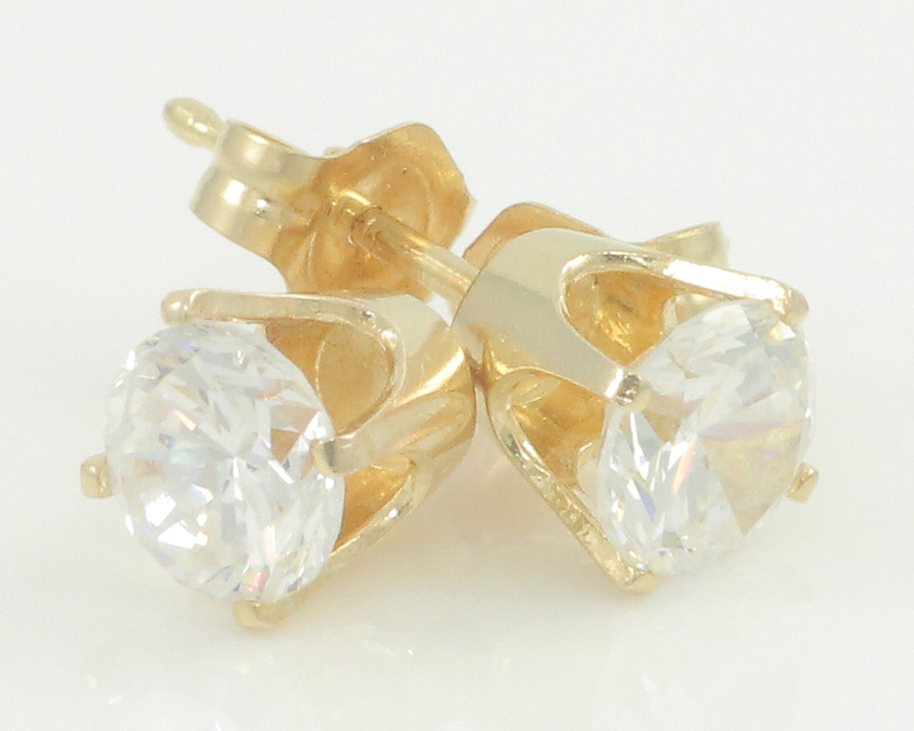 Vintage 14K Cubic Zirconia Stud Earrings, Vintage 14K Yellow CZ