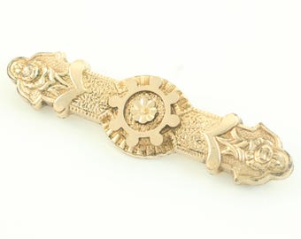 Antique Victorian Rolled Gold Plate Floral Bar Pin, Victorian Yellow Gold Plate Flower Pin, Victorian Brooch, Antique Brooch,Vintage Jewelry