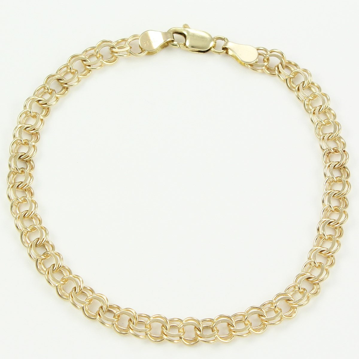 14K Yellow Gold Double Link DAINTY Charm Bracelet 7 for Traditional Charm 5.7g Retro 1980s