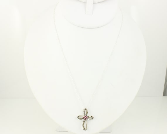 Vintage Ruby Marcasite Sterling Silver Cross Pend… - image 7