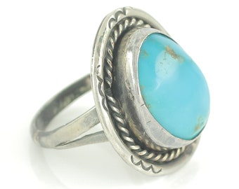 Vintage Sterling Turquoise Ring, Southwestern Sterling Silver Turquoise Statement Ring, Vintage Southwestern Hand Made Ring, Vintage Jewelry