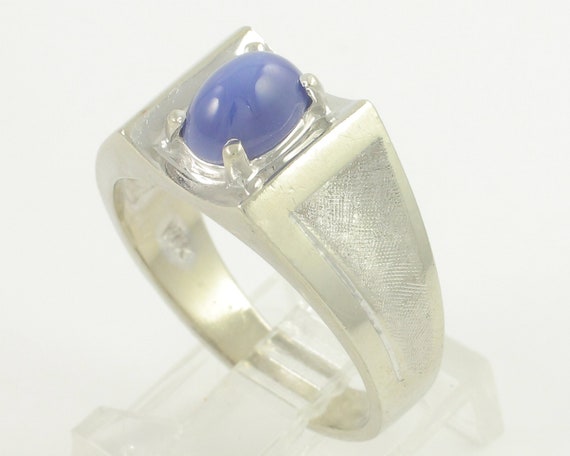 Vintage Star Sapphire Ring for Man, 14K White Gol… - image 4