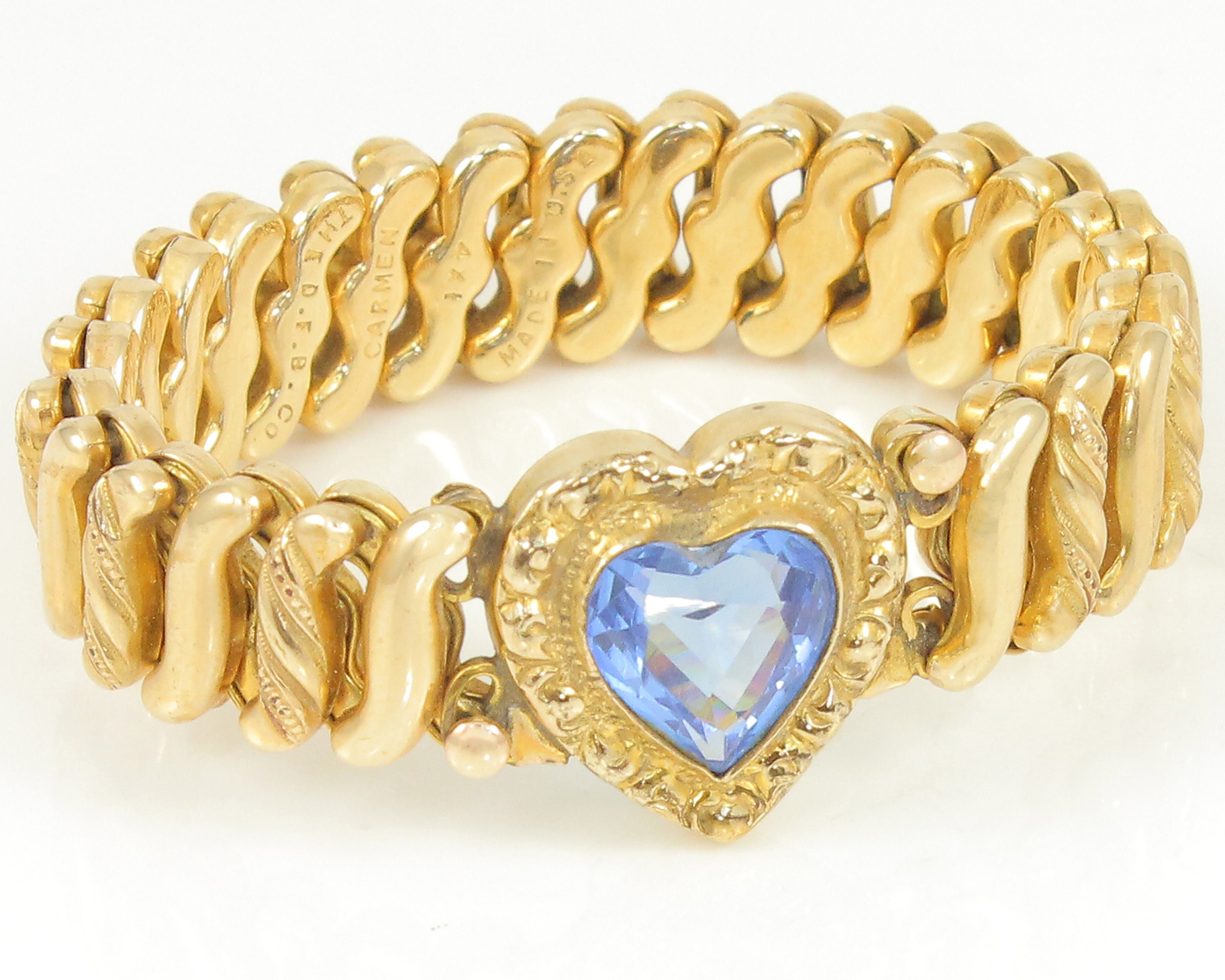 Antique Carmen Blue Heart Stone Expansion Bracelet D. F. Briggs