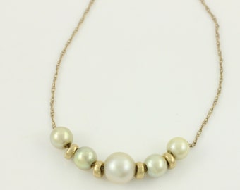 Vintage 14K Akoya Pearl Add A Bead Necklace, Vintage 22" Dainty Chain 14K Cultured Pearl Beads, 80s 14K Add A Bead Necklace, Vintage Jewelry