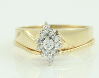 Vintage 14K Diamond Marquise Cluster Engagement Ring Wedding Band Set, Vintage .20 CT 14K Diamond Wedding Ring Set Size 9, Vintage Jewelry