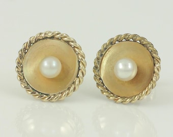 10K Gold Saucer Pearl Earrings, Akoya White Cultured Pearl Earrings, 10K Gold Pearl Earrings, June Birthstone Earrings, Vintage Jewelry