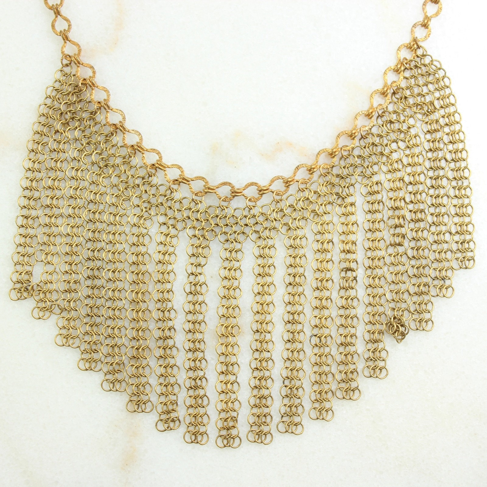 Vintage Fringe Necklace Rosy Yellow 10K Gold Filled Chain Mail