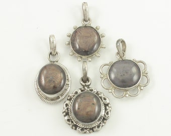 Lot of 4 Vintage Sterling Silver Black Star Sapphire Pendants, Four 1980s 925 Silver Black Star Sapphire Necklace Pendants, Vintage Jewelry