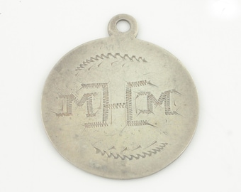 Vintage Engraved Sterling Silver Love Token Charm, Vintage Monogrammed 925 Sterling Silver, Hand Engraved MHM Disk Charm, Vintage Jewelry