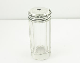 Antique Sterling Lid Crystal Powder Shaker Jar, Vintage Sterling Silver Paneled Glass Powder Shaker, Sterling Vanity Jar Mollers Pat 1901