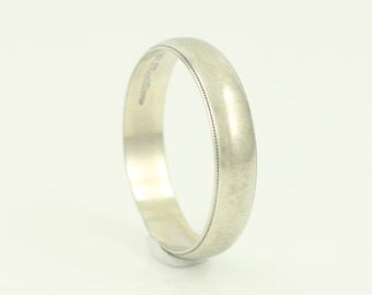 Vintage 14K White Gold Wedding Ring, 14K Domed Band 4.6 mm, Size 10.75 14K Band, 14K Milgrain Edge Band Ring, 14K Gold Band, Vintage Jewelry
