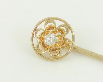 Antique 14K Diamond Stick Pin, Edwardian 14K Old European Cut Diamond Cravat Pin, 14K Buttercup Mount Diamond Stick Pin, Vintage Jewelry