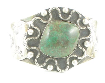 Vintage Mexican Sterling Azurmalachite Cuff Bracelet - Chunky 925 Silver Statement Piece - 51.4 gram - Eagle Mark 55 TRL - Vintage Jewelry