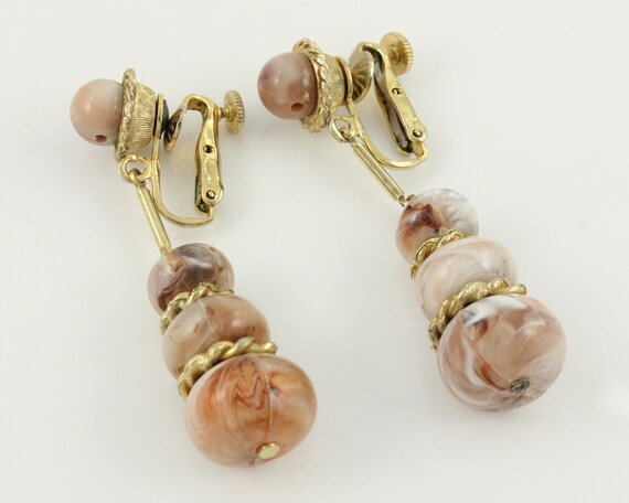 Vintage Coro Bead Dangle Earrings: 1960s Gold Ton… - image 3