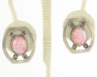 Vintage Sterling Pink Art Glass Earrings, Mexican 925 Silver Imitation Opal Jewelry, Vintage Silver Foil Back Glass Earrings,Vintage Jewelry