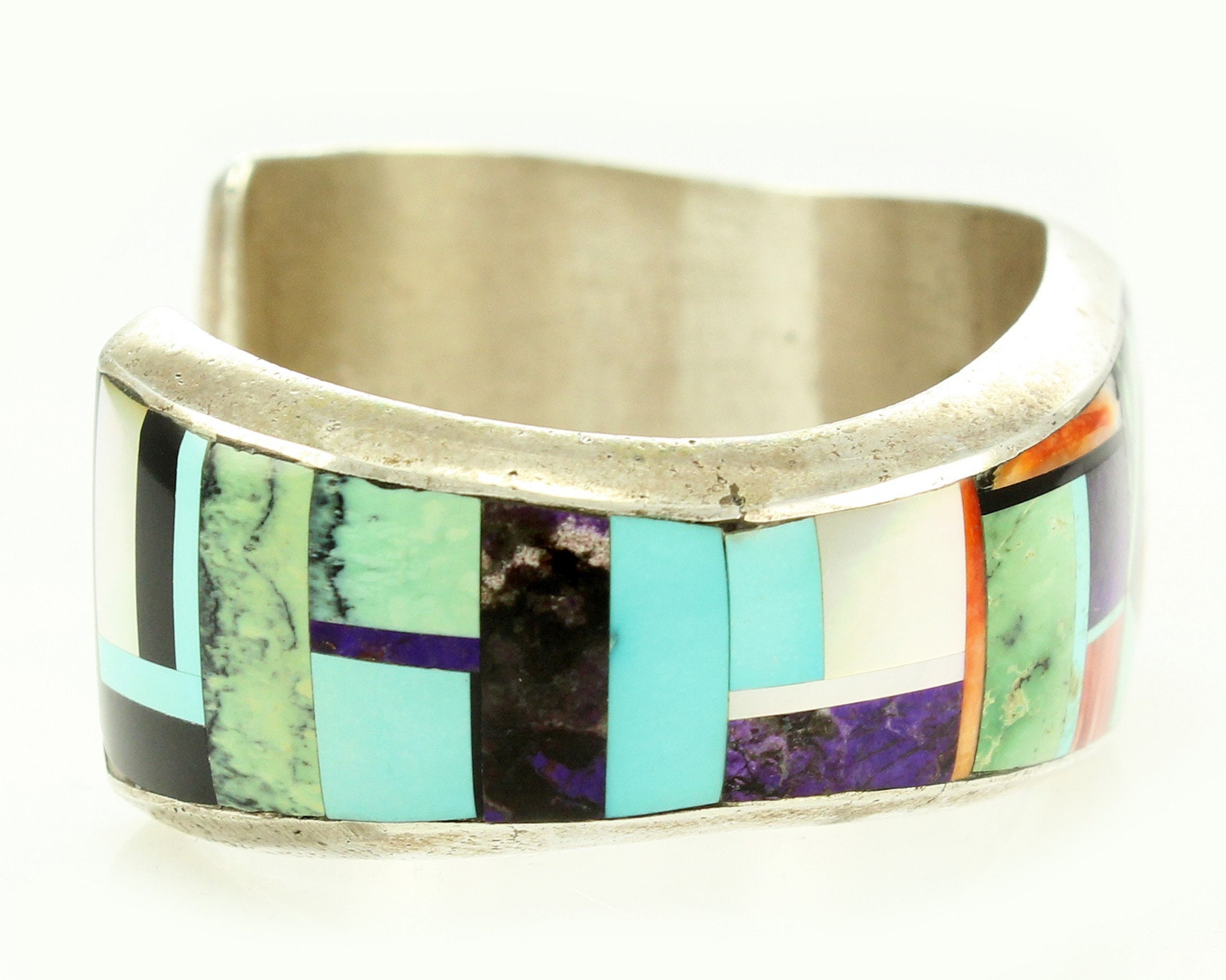 Frank Yellowhorse Navajo SunFace Multistone Inlay Sterling Cuff
