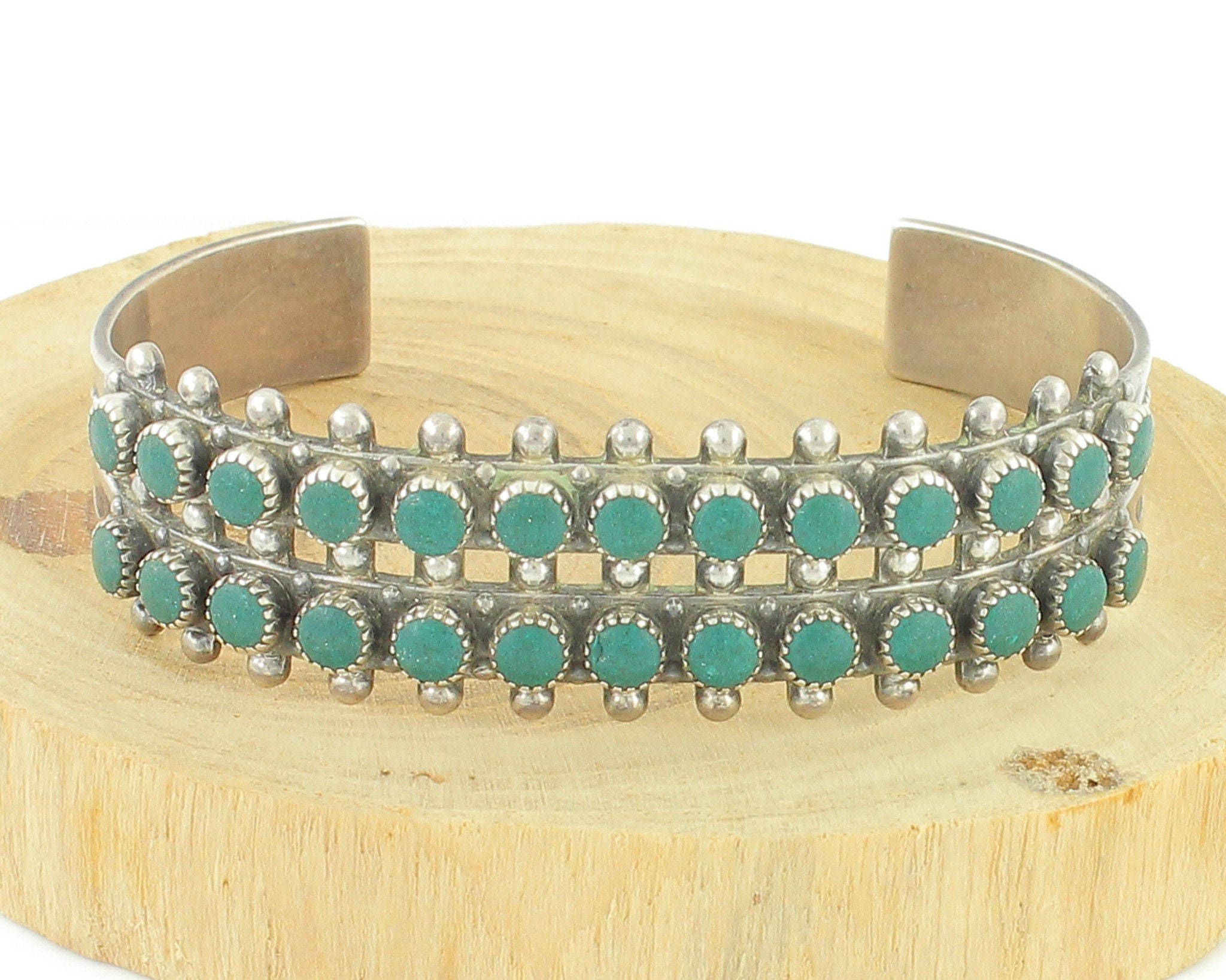 Silver Green Turquoise Snake Eye Cuff Bracelet Vintage Sterling