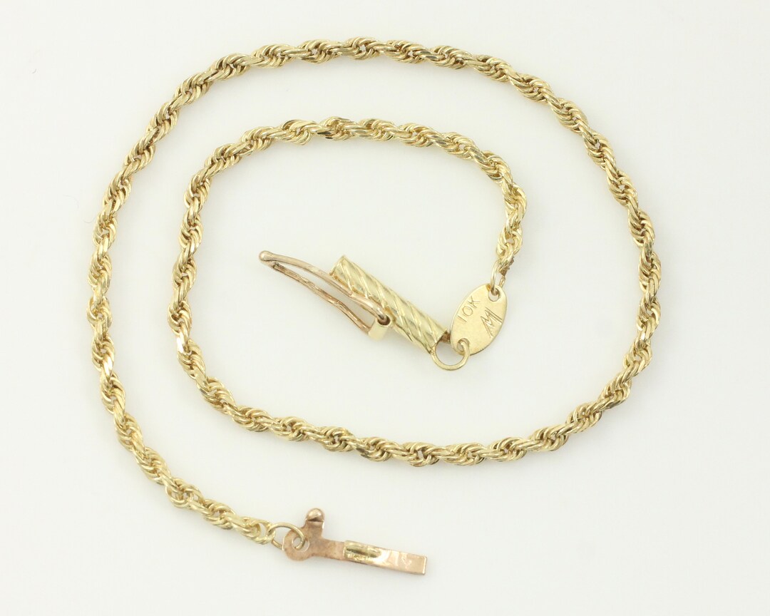 Vintage 10K Gold Diamond Cut Rope Bracelet, 1980s 10K Rope Chain ...