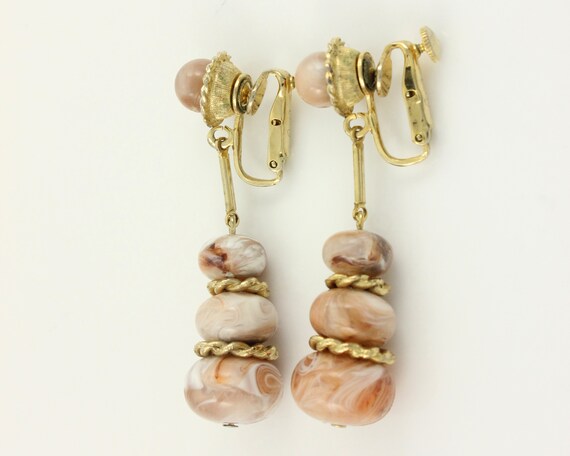 Vintage Coro Bead Dangle Earrings: 1960s Gold Ton… - image 1
