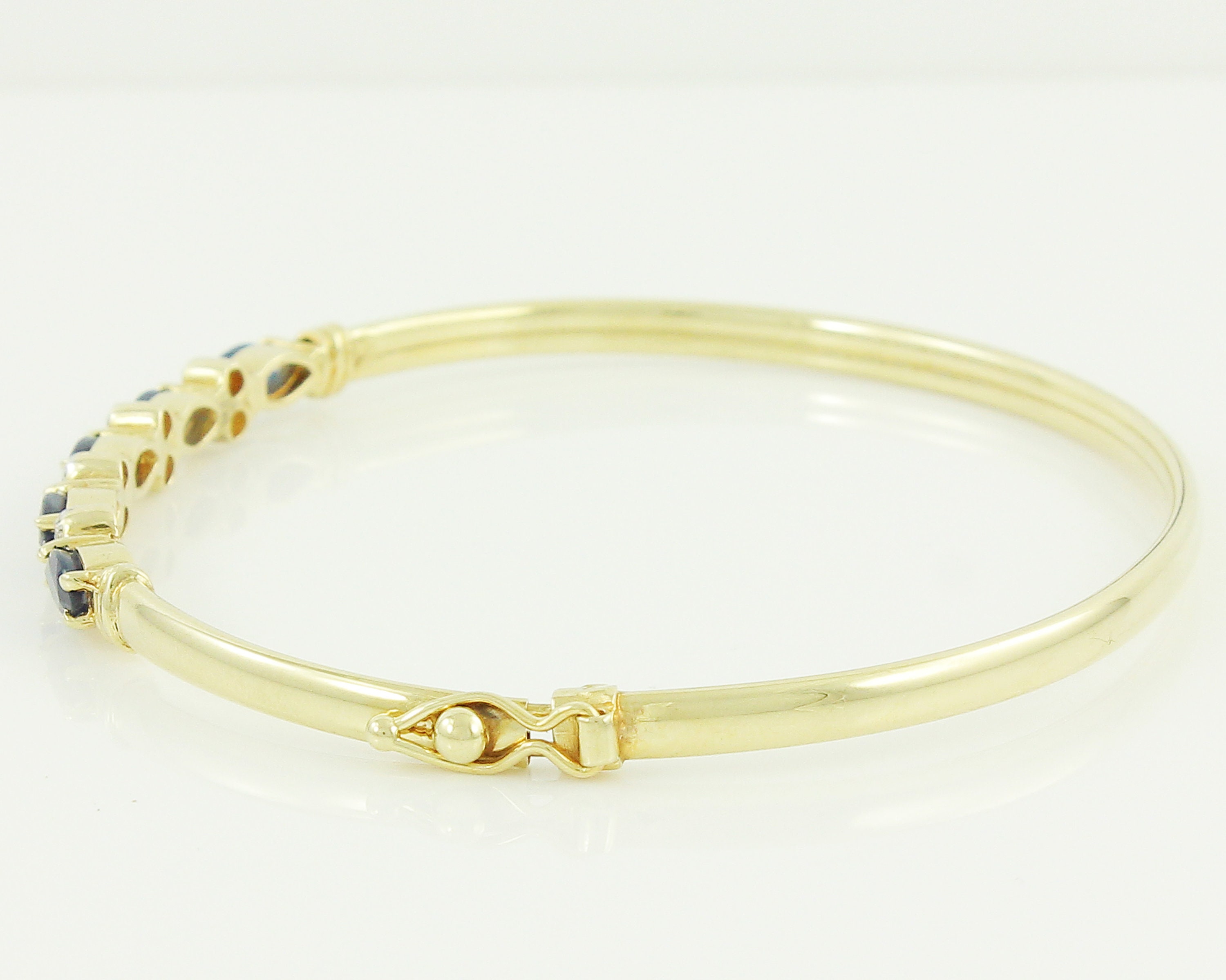 14K Enhanced Sapphire Diamond Bangle Bracelet - 1980s 14K Yellow Gold ...