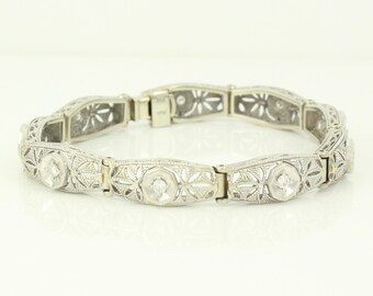 Vintage 14K White Gold Filigree Diamond Panel Bracelet, Kaspar & Esh 14K .45CT Diamond Bracelet, Edwardian Diamond Bracelet, Vintage Jewelry