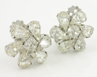 Vintage Pinwheel Rhinestone Earrings, Weiss Round Rhinestone Earrings, Vintage Signed Weiss Earrings, Weiss Wedding Earrings,Vintage Jewelry