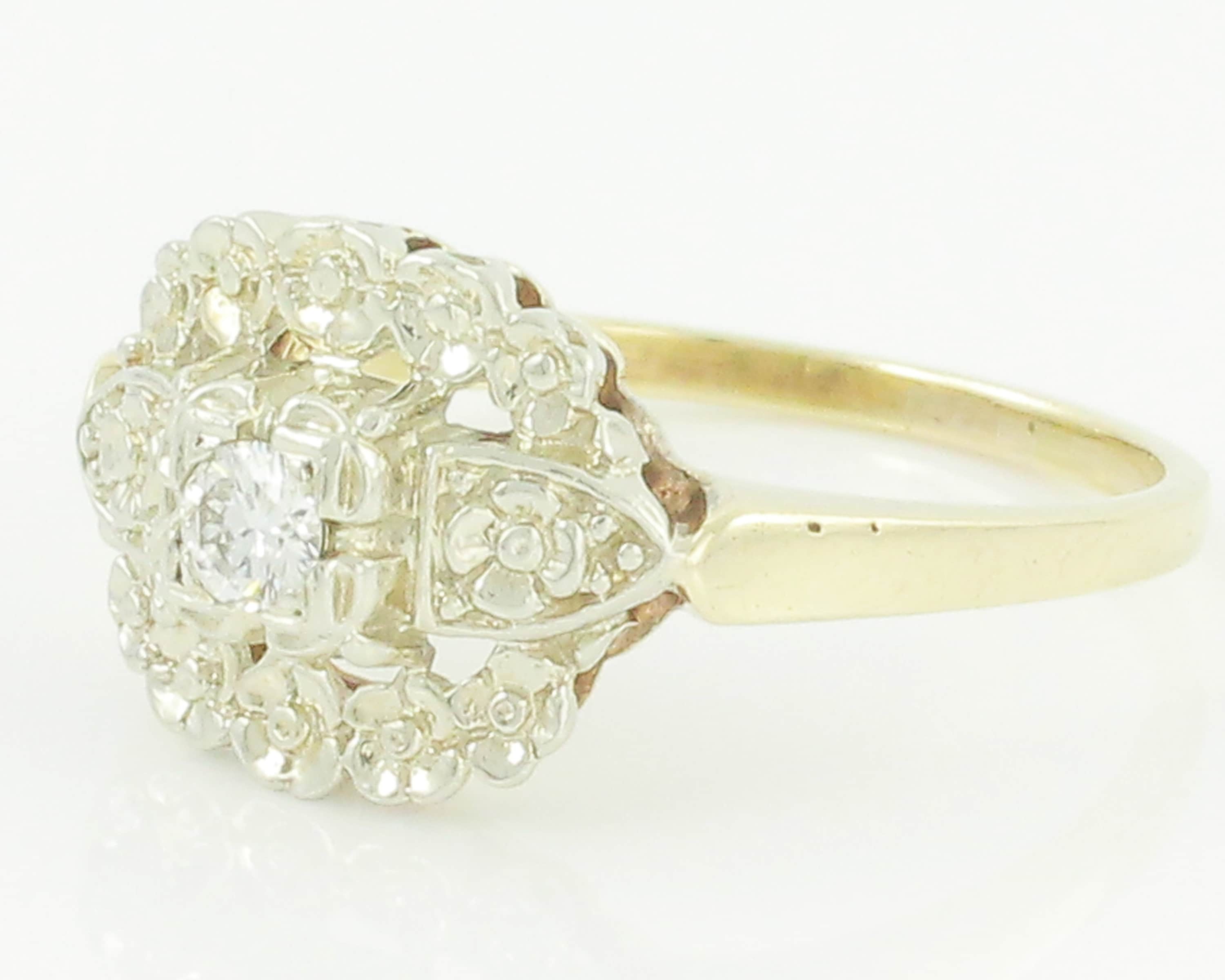 Vintage Diamond Solitaire Orange Blossom Ring Antique Edwardian 14K