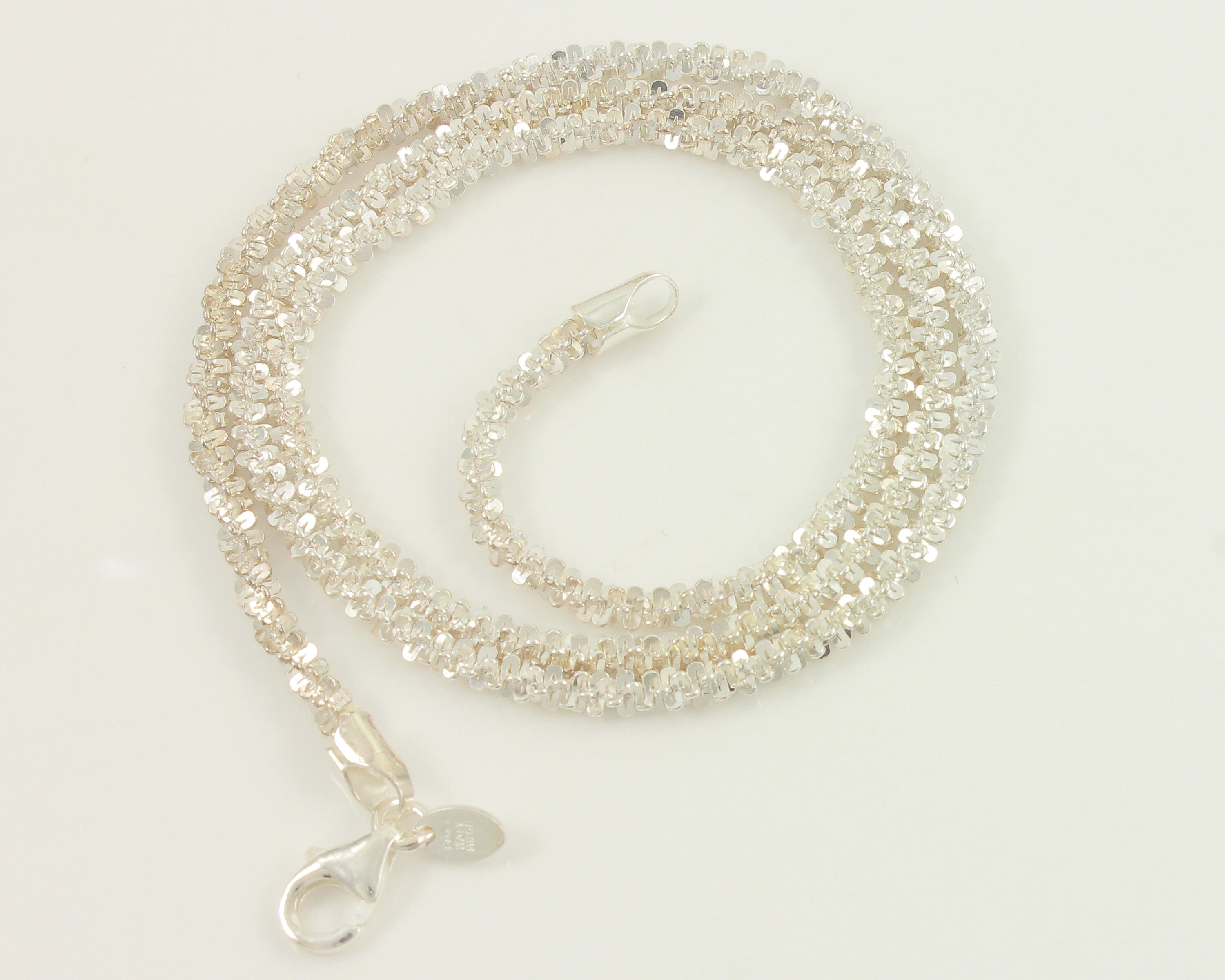 Vintage 950 Silver 24 Inch Tinsel Chain, 1980s Heavy Silver Tinsel