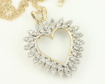 Vintage 10K .75 CT Diamond Heart Pendant Necklace, 10K 3/4 CT Diamond Open Heart Pendant, Vintage Diamond Heart Necklace, Vintage Jewelry