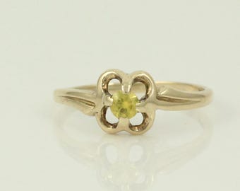 Vintage 10K Yellow Lab-Created Sapphire Ring Size 4 3/4, 10K Yellow Stone Pinkie Midi Ring, Dainty 10K Flower Youth Ring, Vintage Jewelry