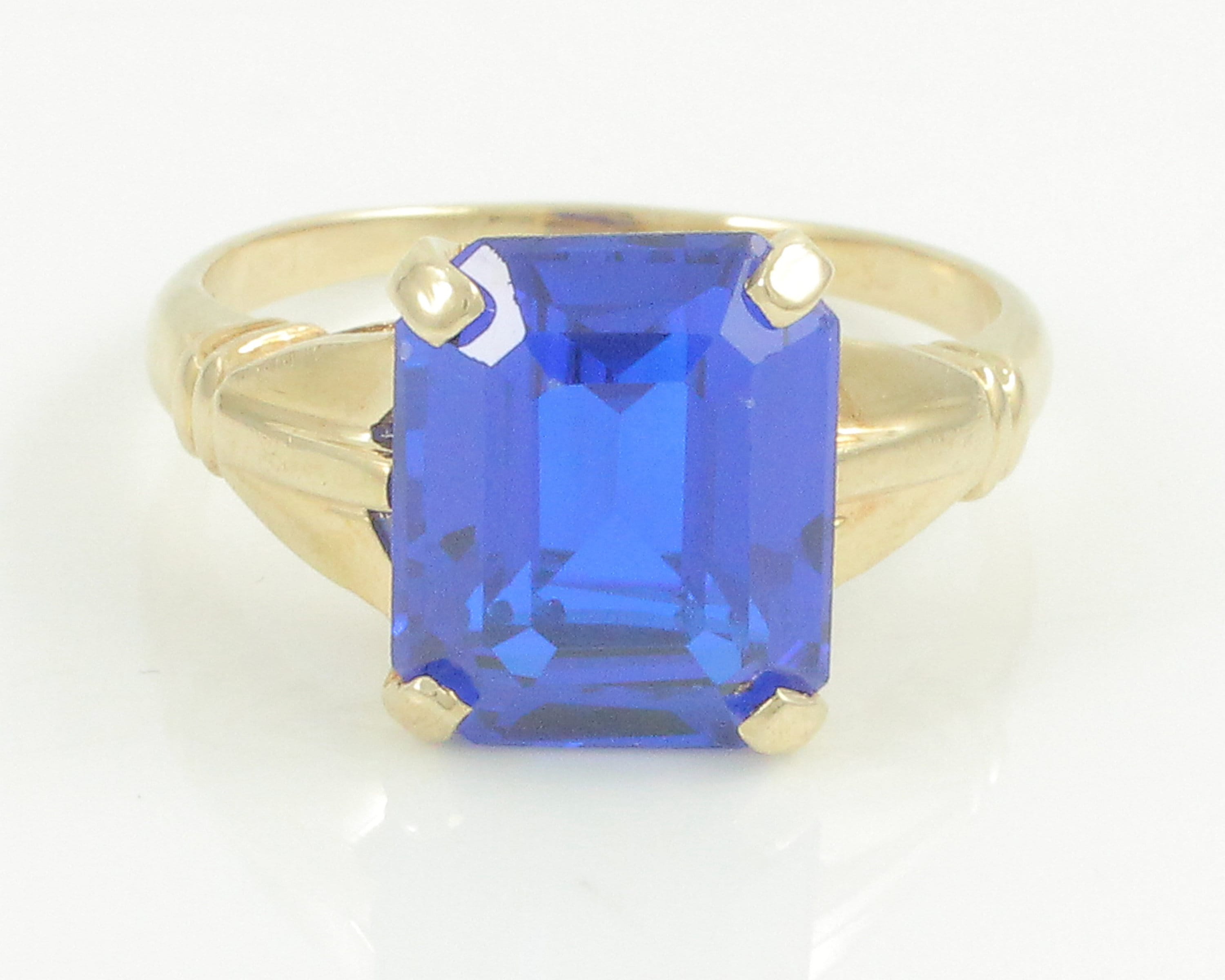 Vintage 14K Lab Created Blue Spinel Ring, 14K Lab Created Royal Blue