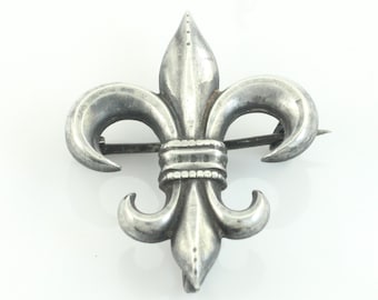 Victorian Sterling Silver Fleur de Lis Watch Keeper Pin - Antique Locket Brooch