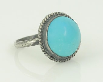 Vintage Turquoise Sterling Silver Ring, Vintage Southwestern Handmade 925 Silver Turquoise Ring, Size 4 Turquoise 925 Ring, Vintage Jewelry