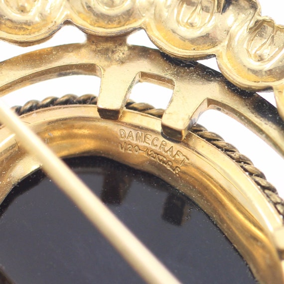 Vintage Danecraft Gold Filled Black Onyx Brooch, … - image 5