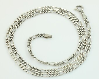 Vintage 925 Sterling Silver Figaro Chain 18 Inch Italy, 1980s Solid 925 Sterling Silver Figaro 3mm Chain Necklace 7.8g, Vintage Jewelry