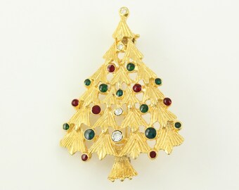 Vintage Rhinestone Christmas Tree Pin, Vintage Gold Tone Rhinestone Christmas Tree Brooch, Vintage Christmas Holiday Pin, Vintage Jewelry