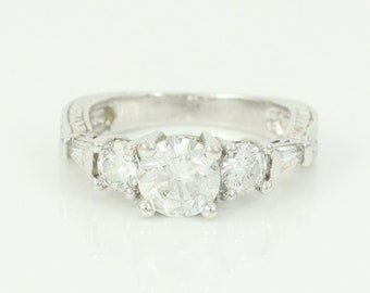 Vintage Diamonique 925 Cubic Zirconia Ring, Ornate Sterling CZ Engagement Ring, Size 6 925 Silver Diamonique CZ Ring, Vintage Jewelry