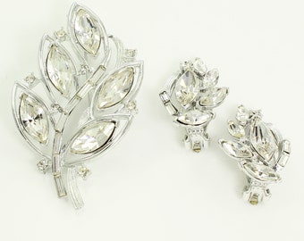 Vintage Kramer Marquise Rhinestone Set, Vintage Kramer Brooch Earrings Rhinestones Silver Tone, Signed Kramer Demi Parure, Vintage Jewelry