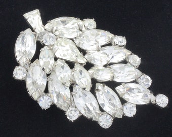 Vintage Weiss Rhinestone Leaf Brooch, Vintage Weiss Square Layered Pin Clear Marquise Round Stones, Vintage Weiss Brooch, Vintage Jewelry