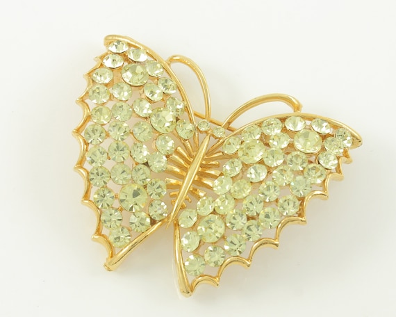 Vintage Pale Yellow Rhinestone Butterfly Brooch, … - image 2