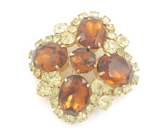 Vintage Autumn Rhinestone Brooch, Root Beer Pale Yellow Rhinestone Brooch, Vintage Quatrefoil Rhinestone Pin, Rhinestone Pin,Vintage Jewelry