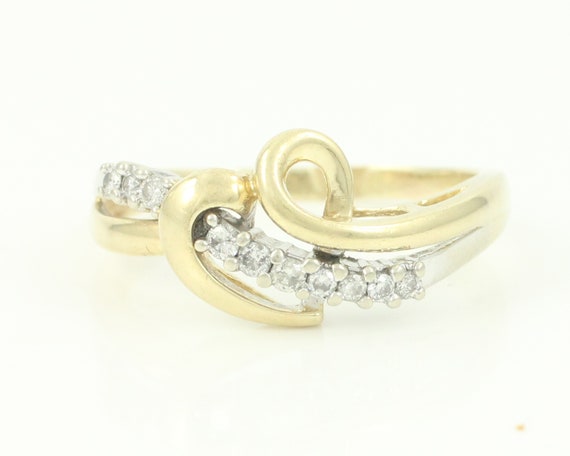 Vintage 10K Diamond Heart Bypass Ring, Vintage Di… - image 1
