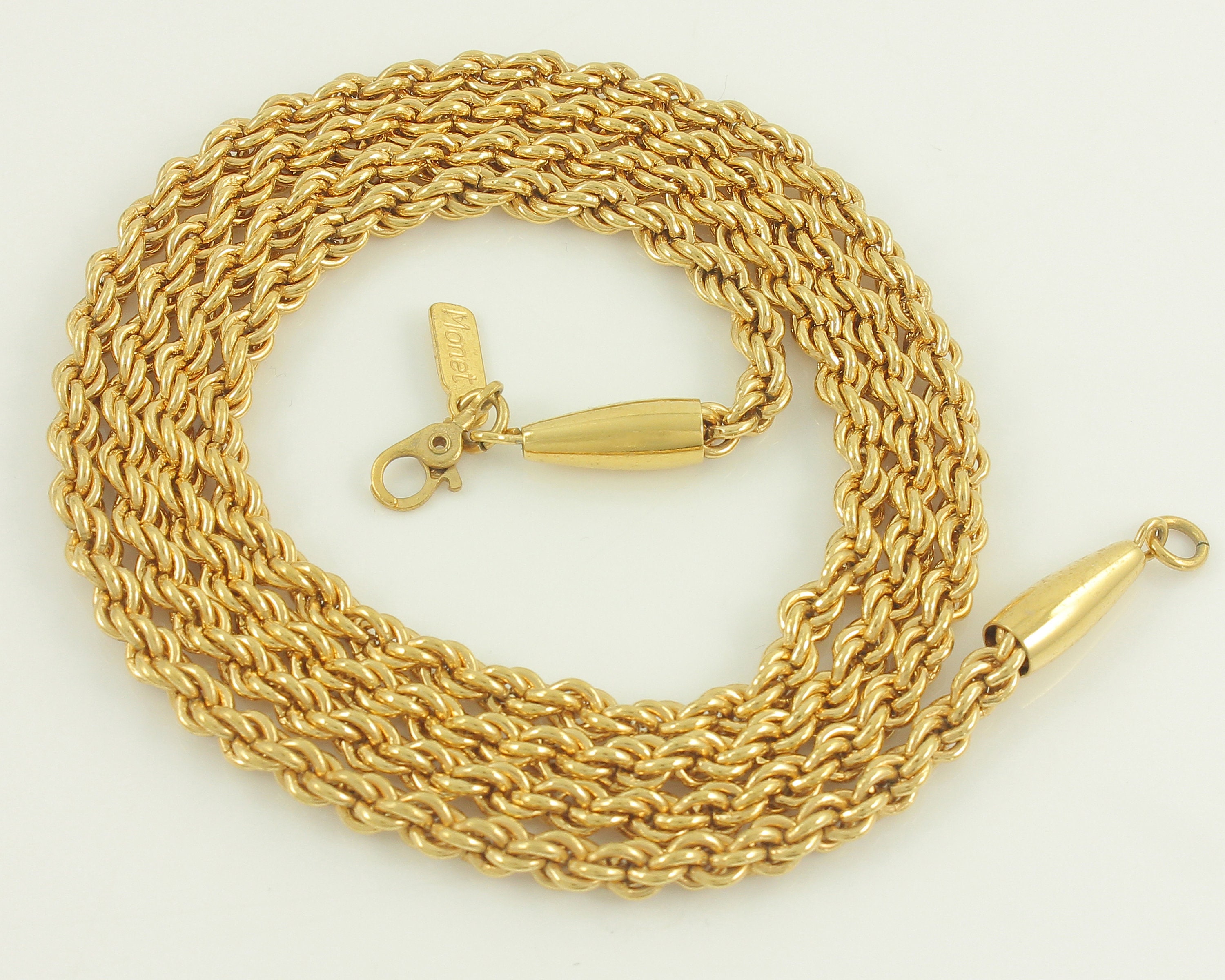 Vintage Eighties Monet Gold Tone Rope Chain Necklace, 30 Inch Long Rope ...