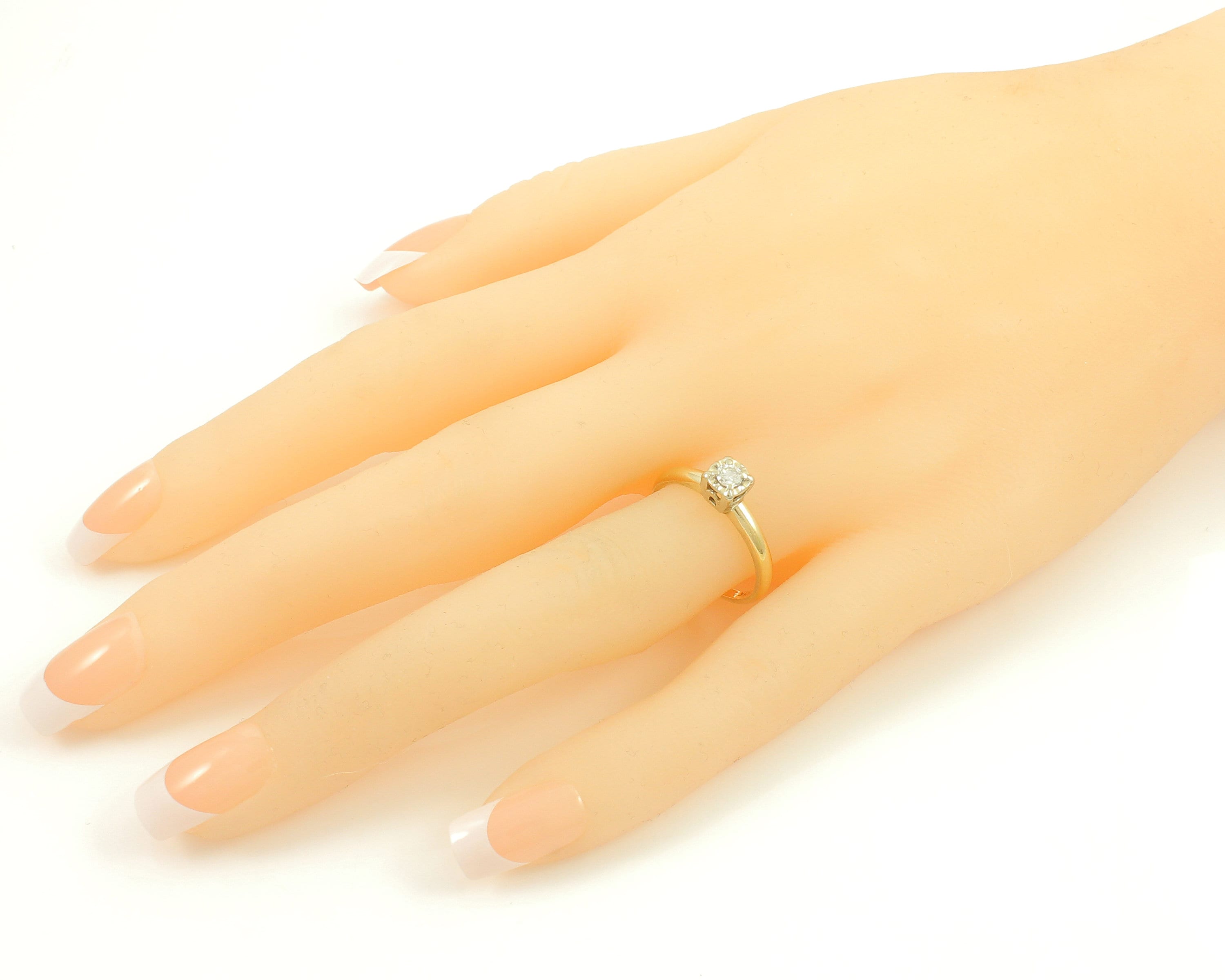 14K Gold 15 CT Diamond Illusion Head Solitaire Ring Vintage 