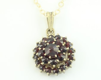 Vintage Bohemian Garnet Cluster Necklace, Starburst Cluster of Rose Cut Almandite Garnets in 900 Silver Gilt, Garnet Pendant,Vintage Jewelry