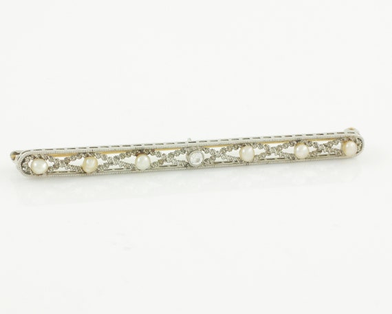 Edwardian Diamond Platinum Seed Pearl 14K Filigre… - image 2