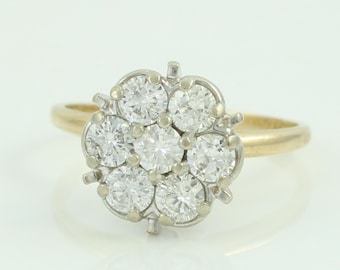 Vintage 1 CT Diamond Cluster 14K Engagement Ring, 1990s Diamond Engagement Ring, Vintage Size 5 1/2 Diamond Engagement Ring, Vintage Jewelry