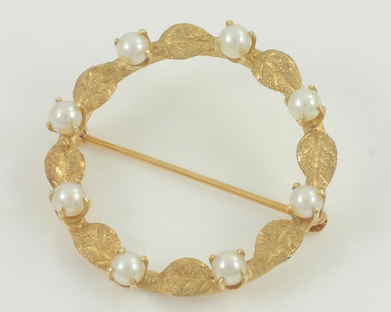 Vintage 14K Pearl Circle Pin, Vintage 14K Gold Ak… - image 3