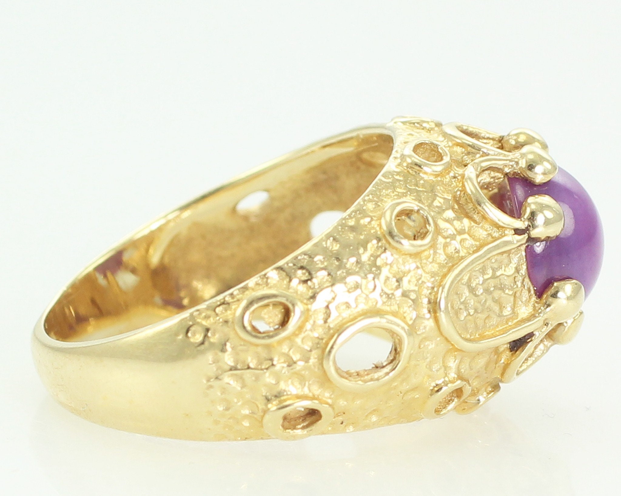 Mid Century Modern 14K Dome Ring with Linde Star Ruby MCM Jewelry